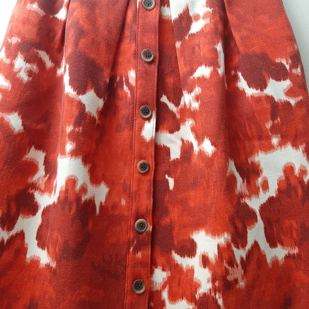 J. Crew Red and White Floral Pleated Wool A- Line Skirt Size 4 - Picture 2 of 7